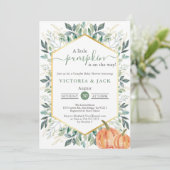 Little Pumpkin Greenery Herfst Baby shower Kaart (Staand voorkant)