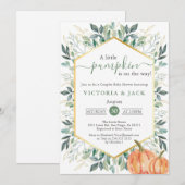 Little Pumpkin Greenery Herfst Baby shower Kaart (Voorkant / Achterkant)