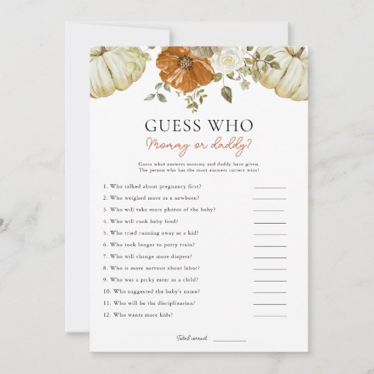 Little Pumpkin Guess Wie Baby shower Game Kaart (Voorkant)