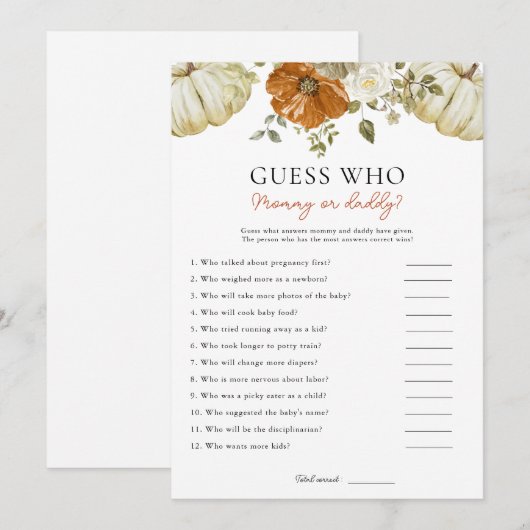Little Pumpkin Guess Wie Baby shower Game Kaart (Voorkant / Achterkant)