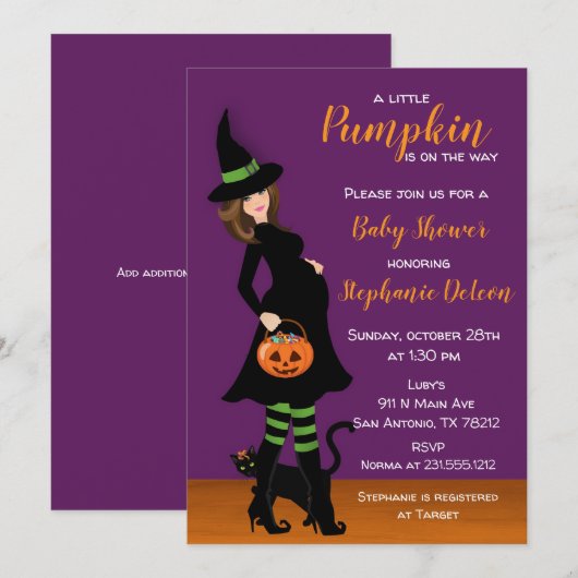 Little Pumpkin Halloween Baby shower Invitation Kaart (Voorkant / Achterkant)