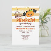Little Pumpkin Halloween Baby shower Invitation Kaart (Staand voorkant)