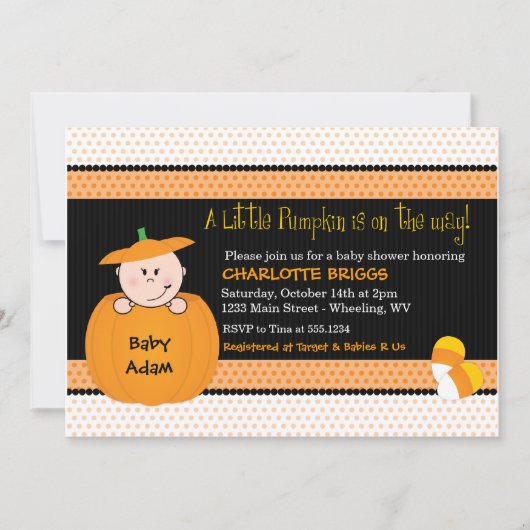 Little Pumpkin Halloween Baby Shower Invitations Kaart (Voorkant)