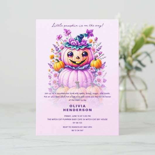 Little Pumpkin Halloween Baby shower Kaart (Staand voorkant)