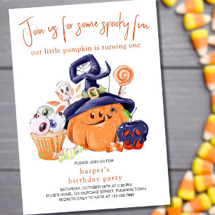 Little Pumpkin Halloween Party Food 1st Birthday Kaart