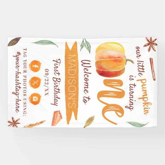 Little Pumpkin Herfst 1st Birthday Party Welkom Spandoek (Horizontaal)