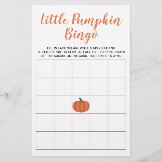 Little Pumpkin Herfst Autumn Baby shower Bingo Kaa (Voorkant)