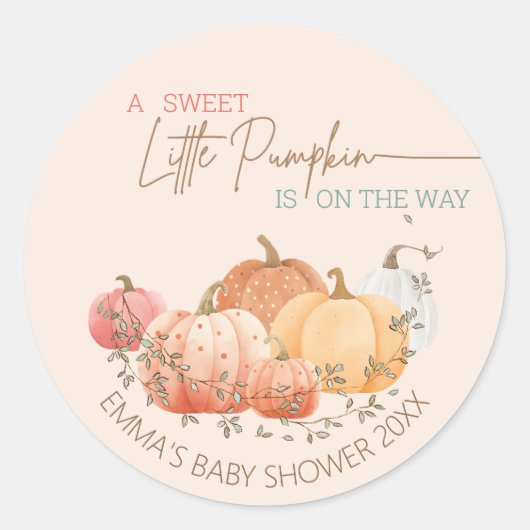 Little Pumpkin Herfst Autumn Baby shower Classic R Ronde Sticker (Voorkant)