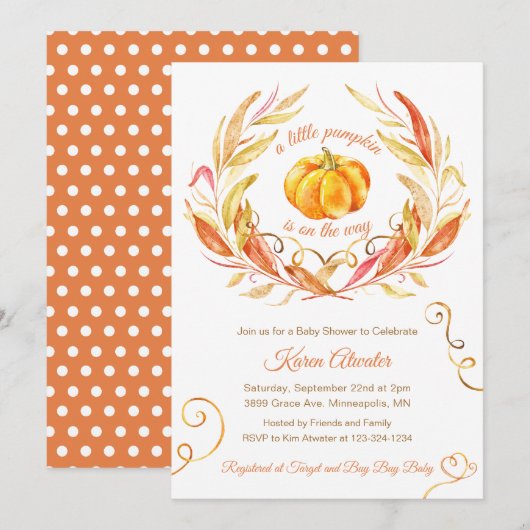 Little Pumpkin Herfst Autumn Baby shower Invitatio Kaart (Voorkant / Achterkant)