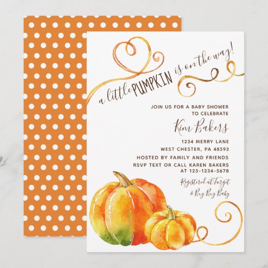 Little Pumpkin Herfst Autumn Baby shower Invitatio Kaart (Voorkant / Achterkant)
