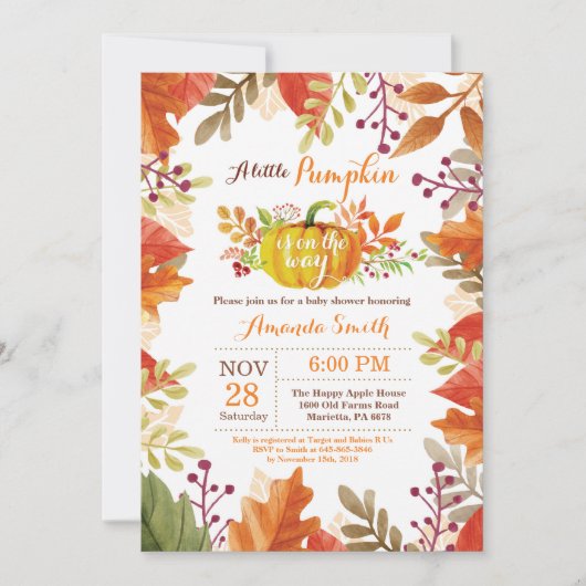 Little Pumpkin Herfst Autumn Baby shower Invitatio Kaart (Voorkant)