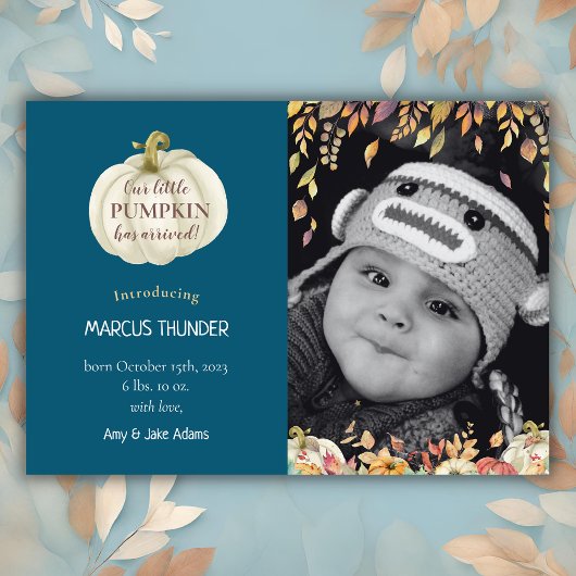 Little Pumpkin Herfst Baby Geboorte Foto Aankondig Aankondiging