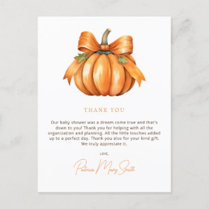 Little Pumpkin Herfst Baby shower Bedankt Briefkaart