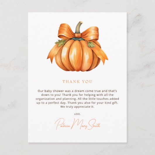 Little Pumpkin Herfst Baby shower Bedankt Briefkaart (Voorkant)