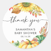 Little Pumpkin Herfst Baby shower Bedankt Ronde Sticker (Voorkant)