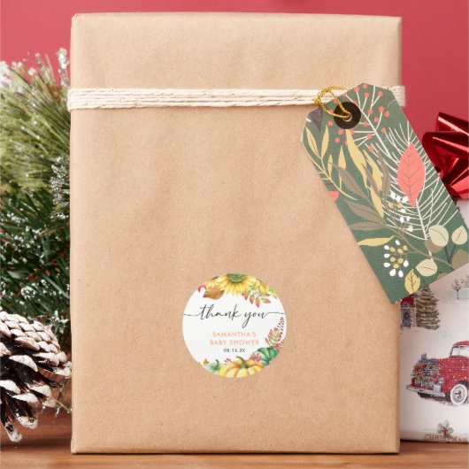 Little Pumpkin Herfst Baby shower Bedankt Ronde Sticker (Feestdagen)