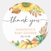 Little Pumpkin Herfst Baby shower Bedankt Ronde Sticker (Voorkant)