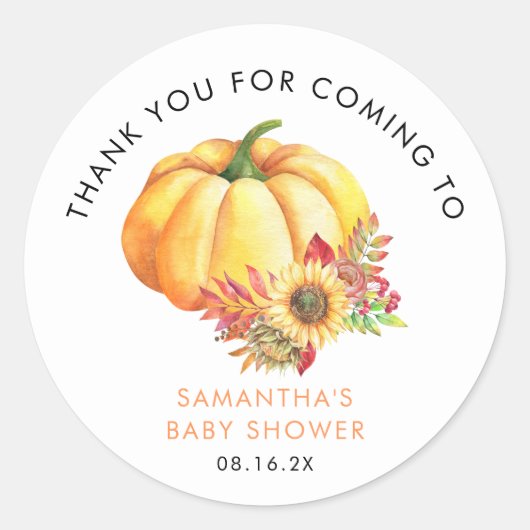 Little Pumpkin Herfst Baby shower Bedankt Ronde Sticker (Voorkant)