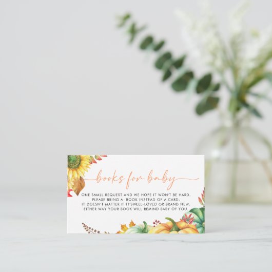 Little Pumpkin Herfst Baby shower Boeken voor Baby Informatiekaartje (Staand voorkant)