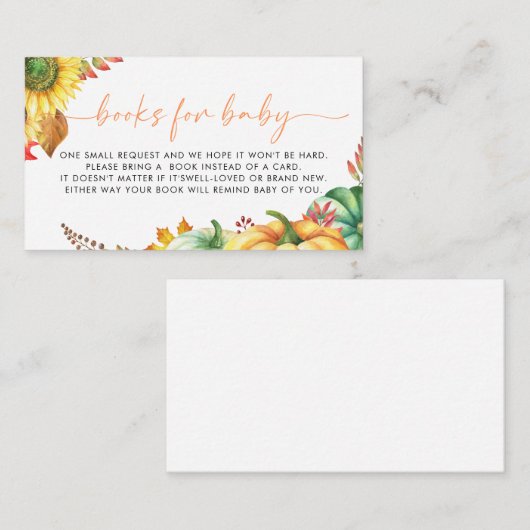 Little Pumpkin Herfst Baby shower Boeken voor Baby Informatiekaartje (Voorkant / Achterkant)