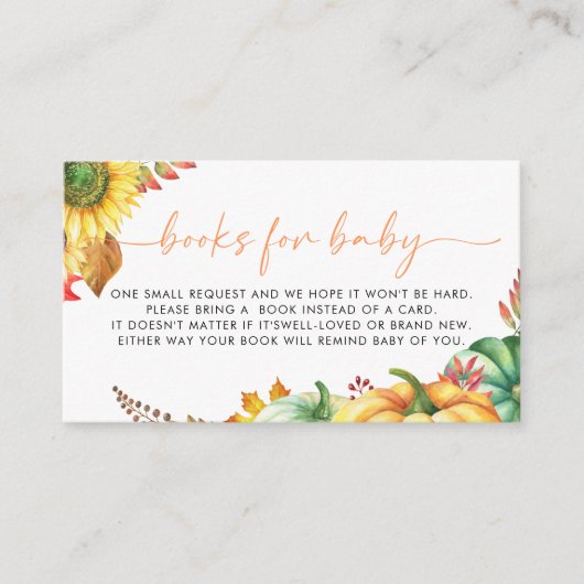 Little Pumpkin Herfst Baby shower Boeken voor Baby Informatiekaartje (Voorkant)