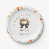 Little Pumpkin Herfst Baby shower Floral & Plaid Papieren Bordje (Voorkant)