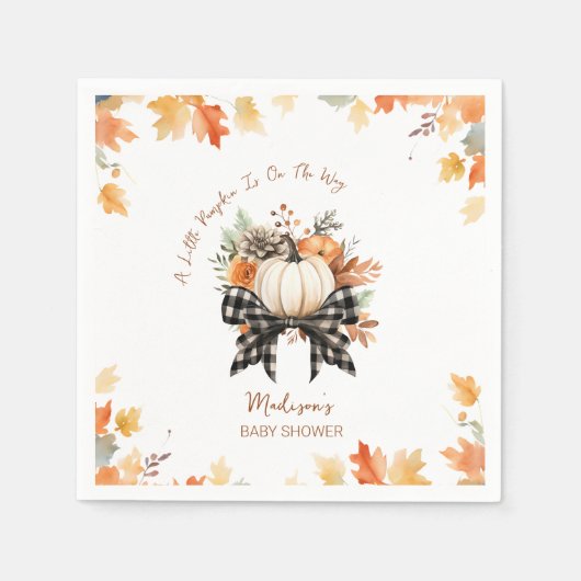 Little Pumpkin Herfst Baby shower Floral & Plaid Servet (Voorkant)