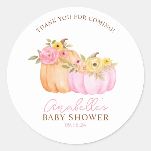Little Pumpkin Herfst Baby shower gepersonaliseerd Ronde Sticker (Voorkant)