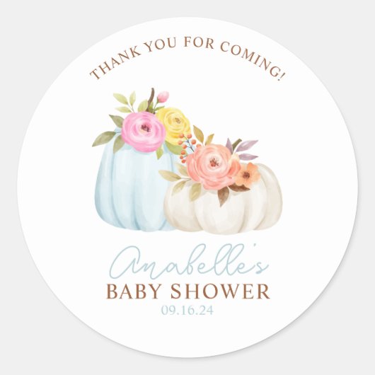 Little Pumpkin Herfst Baby shower gepersonaliseerd Ronde Sticker (Voorkant)