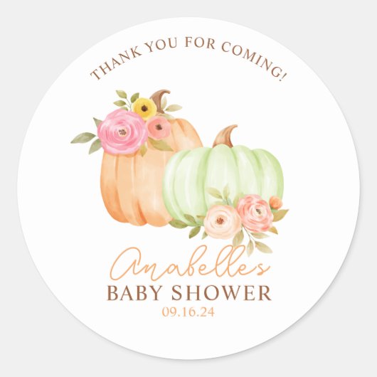 Little Pumpkin Herfst Baby shower gepersonaliseerd Ronde Sticker (Voorkant)