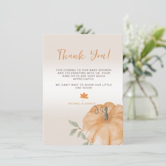 Little Pumpkin Herfst Baby shower Hartelijk dank Kaart (Staand voorkant)