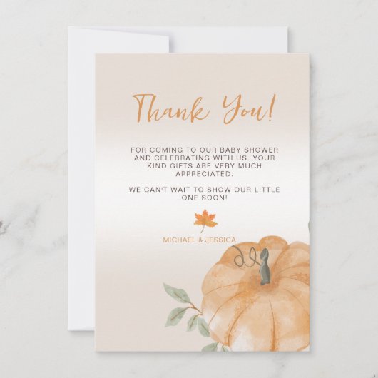 Little Pumpkin Herfst Baby shower Hartelijk dank Kaart (Voorkant)