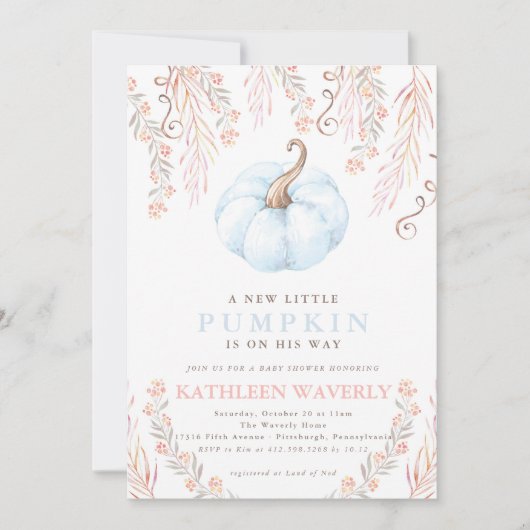 Little Pumpkin Herfst Baby shower Invitation Boy Kaart (Voorkant)