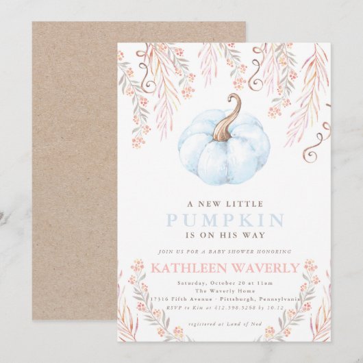Little Pumpkin Herfst Baby shower Invitation Boy Kaart (Voorkant / Achterkant)