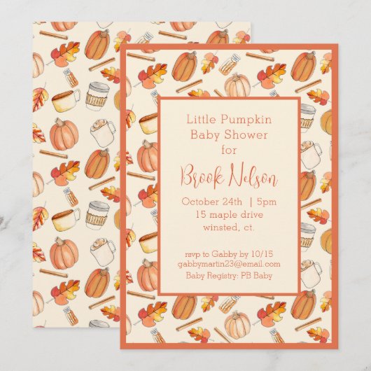 Little Pumpkin Herfst Baby shower Invitation Kaart (Voorkant / Achterkant)