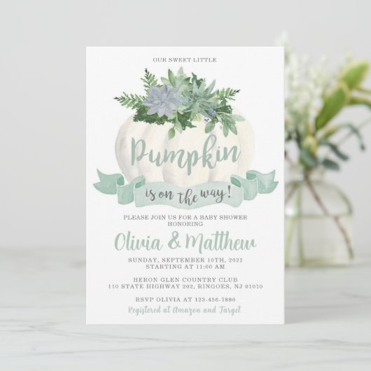 Little Pumpkin Herfst Baby shower Invitation Kaart (Staand voorkant)