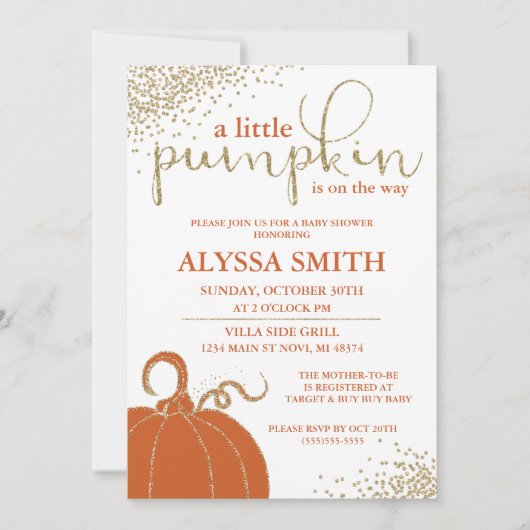 Little Pumpkin Herfst Baby shower Invitation Kaart (Voorkant)