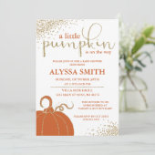 Little Pumpkin Herfst Baby shower Invitation Kaart (Staand voorkant)