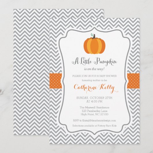 Little Pumpkin Herfst Baby shower, Sinaasappel Neu Kaart (Voorkant / Achterkant)