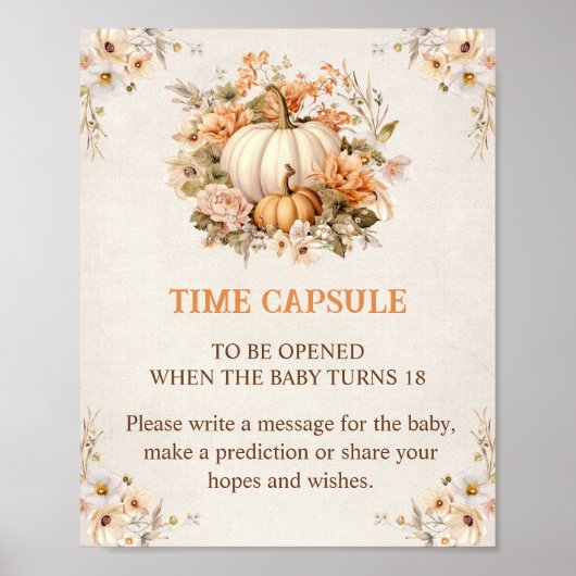 Little Pumpkin Herfst Baby shower Time Capsule Sig Poster (Voorkant)