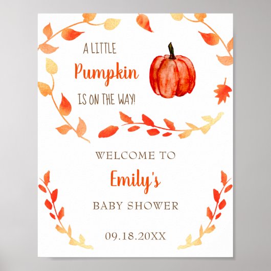 Little Pumpkin Herfst Baby shower Welcome Sign Cut Poster (Voorkant)