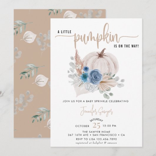 Little Pumpkin | Herfst Baby Sprinkle Kaart (Voorkant / Achterkant)