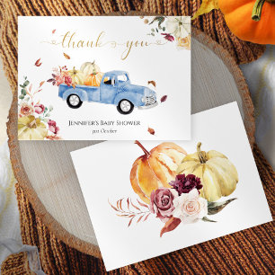 Little Pumpkin Herfst Blauw Truck Baby shower Bedankkaart