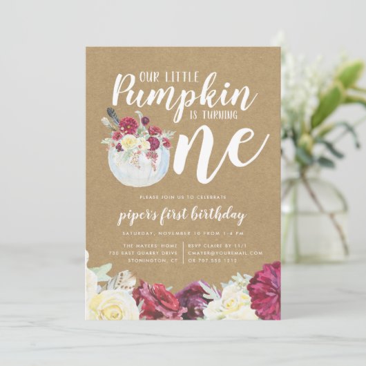 Little Pumpkin Herfst Bloemen Eerste Verjaardag Pa Kaart (Staand voorkant)