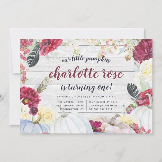 Little Pumpkin | Herfst Bloemen Verjaardagsfeest Kaart (Voorkant)