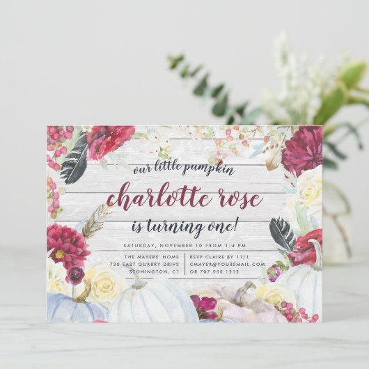 Little Pumpkin | Herfst Bloemen Verjaardagsfeest Kaart (Staand voorkant)