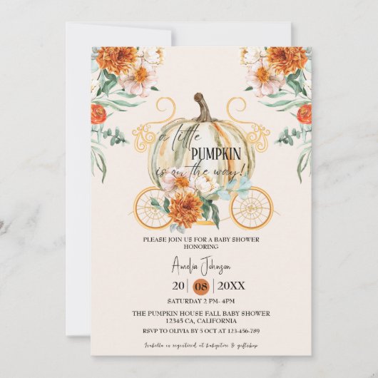 Little Pumpkin Herfst bloemenherfst Baby shower Kaart (Voorkant)