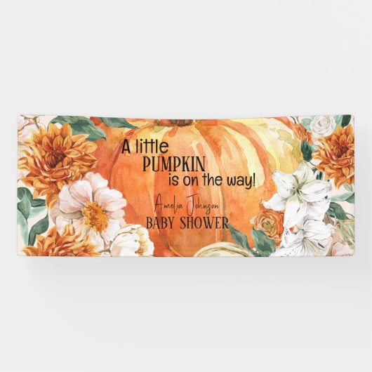 Little Pumpkin Herfst bloemenherfst Baby shower Spandoek (Horizontaal)