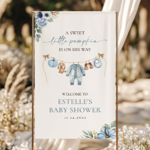 Little Pumpkin Herfst Blue Boy Baby shower Welkom Spandoek