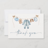 Little Pumpkin Herfst Blue Floral Boy Baby shower Bedankkaart (Voorkant)